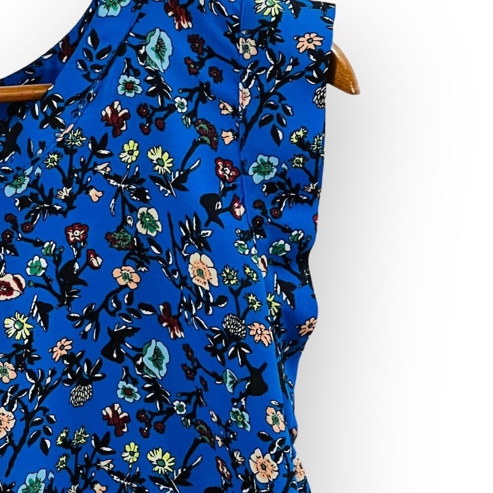 Pleione Floral Blouse Small‎ Blue V Neck Cap Sleeve Popover Boho - Picture 5 of 10